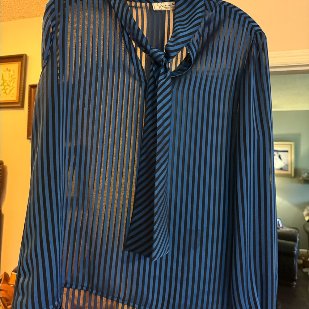 Givenchy Blue Sheer Tie Front Blouse